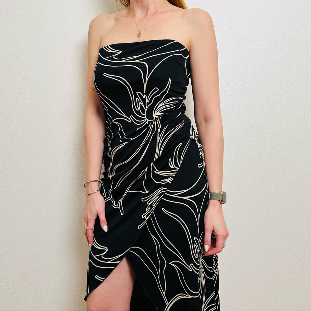 Vintage bebe Floral Strapless Slip Asymmetrical Midi Dress